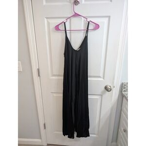J&L Paris Black‎ V Neck Spaghetti Strap Maxi Dress Flowy Viscose Silk Free Size